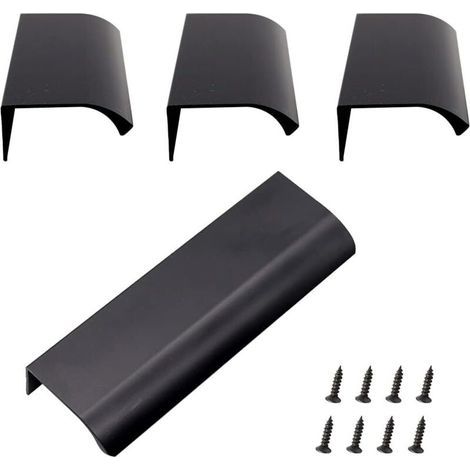 Poignée Dissimulée en Aluminium, Lot de 4 Poignée de Meuble Invisible en Alliage D'aluminium Pour Armoires de Cuisine, Salon (120x40mm) (Noir) (1/4)