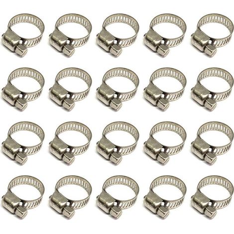 Ensemble de 20 colliers de serrage pour tuyaux, colliers de serrage réglables 12-20 mm, acier inoxydable 304, colliers de serrage métalliques, pour tuyaux, conduites de gaz, conduites d'eau, câbles, r (1/4)