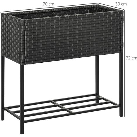 Hochbeet, Blumenkasten, tiefe Ablage, Metallrahmen/Polyrattan, 70 x 30 x 70 cm, Dunkelbraun (1/5)