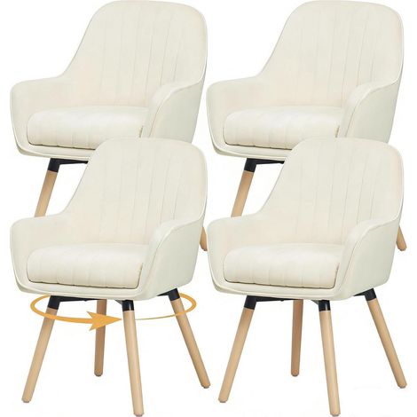 Esszimmerstühle 4er Set, 360° drehbar, cremeweiß Samt, bis 150 kg belastbar (1/5)