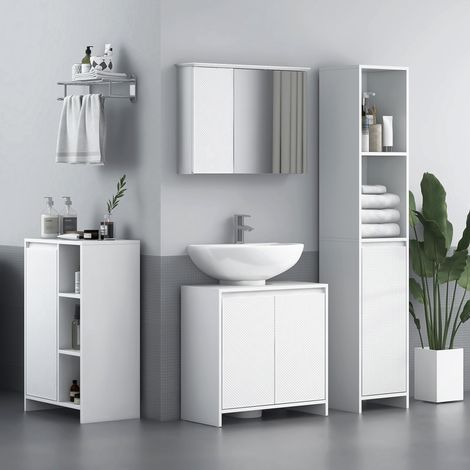 Meuble sous vasque 2 portes avec étagère réglable, armoire de rangement pour lavabo, 60x30x60cm, blanc