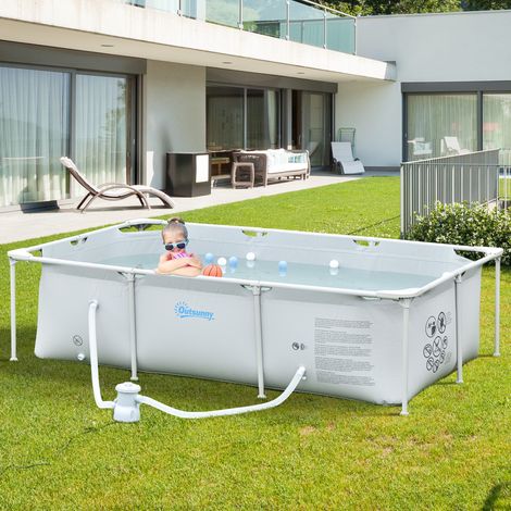 Piscine hors-sol indépendante piscine rectangulaire rigide filtre vanne en acier PVC - Dimensions: 252x152x65cm - Couleur: Gris