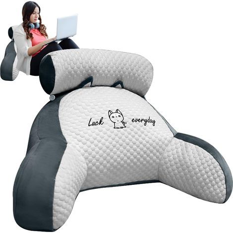 Coussin de lecture pour adultes 60 x 40 x 20 cm, extra large, 2 en 1, avec repose-nuque et coussin pour les accoudoirs, pour un confort optimal au dos, gris clair XL-AquaForge (1/5)