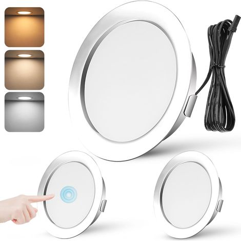 Spot LED Encastrable Dimmable 3W Spot LED 12V Extra Plat Spots de Plafond Blanc Chaud 3000K Blanc Neutre 4000K Blanc Froid 6000K Réglage Tactile Spot Encastrable avec câble de 2m, Lot de 6, Chrome
