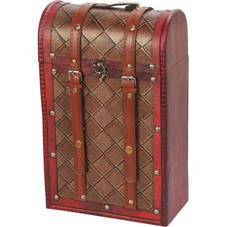 Boîte à vin vintage 2 bouteilles avec couvercle et poignée, motif écossais antique, rangement en panneau de particules pour bouteilles