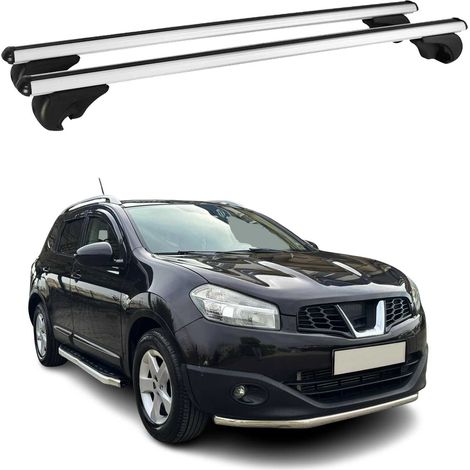 OMAC Barres de toit en aluminium pour Nissan Qashqai J10 +2 2007-2013 – TÜV / DIN 75302:2019 – Antivol inclus – Charge max 75 kg – 2 barres Argent (1/4)