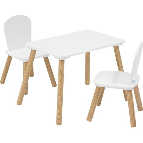 Set de table et 2 chaises pour enfants – Design sécurisé – Coins arrondis – Plateau hydrofuge – Blanc – Idéal pour chambre ou salle de jeux (1/5)