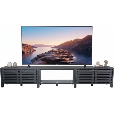 Parrot Uncle TV-Schrank für Fernseher bis 120 Zoll, extra großes TV-Möbel mit Stauraum, modernes Medienzentrum für Wohnzimmer, schwarz, XXL TV-Lowboard im minimalistischen Design (1/5)