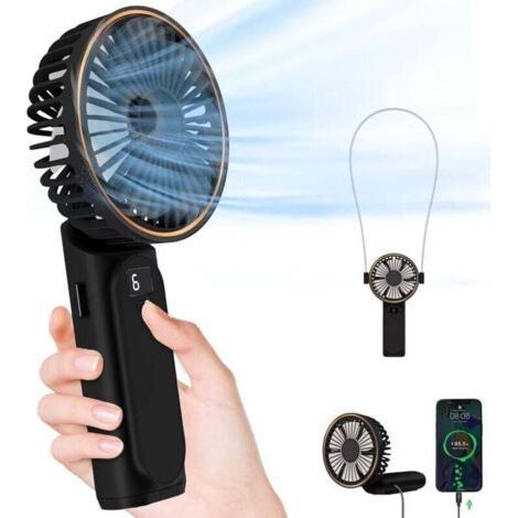Tragbarer Ventilator, 3600 mAh Akku, 180° Schwenkbereich, 6 Lüftergeschwindigkeiten, Echtzeit-Akkustandsanzeige, USB-Ladefunktion, faltbar und mit Powerbank-Funktion. (1/4)