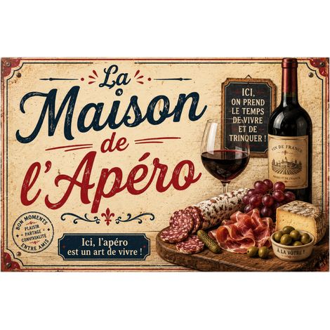 Plaque Métal Vintage La Maison de l'Apéro Déco Cuisine 30 x 2 (1/2)