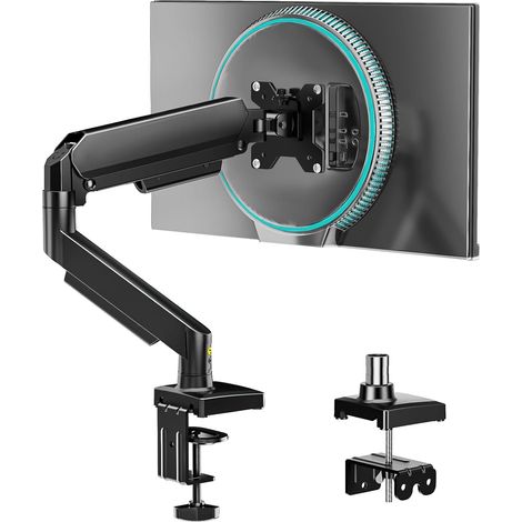 AX WABER Bras Articulé Écran PC - Support Moniteur à Bras Unique avec Installation Clamp/Perçé, Rotation 360°, Inclinaison +90°/-45°, Compatible 17-32 Pouces VESA 75x75/100x100, Max 22 lbs AX09DB01 (1/5)