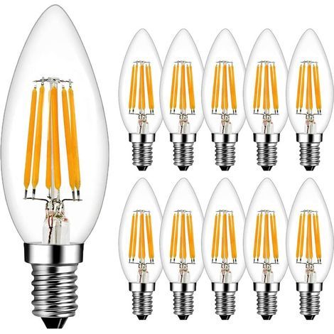 Ampoules LED Filament Flamme E14 6W Equivalent 60W Blanc Chaud 2700K 600LM Ampoule LED E14 Flamme Forme Bougie Ampoule Filament LED Flamme Bougie Non-Dimmable Lot de 10 [Classe énergétique A++] (1/5)