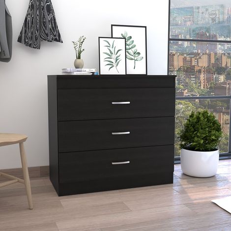 Comoda Melia en melamino con 3 cajones de rieles metalicos , negro , 75.7 cm X 80 cm X 39.8 cm (1/5)