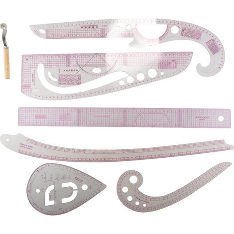 Kit de mesure de tailleur 7 pièces, règle transparente pour la couture et le dessin, mètre ruban, courbe française pour manches et bras