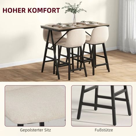 Table avec chaises 120 x 60 x 91 cm ensemble 5 pièces 4 chaises tabourets hauts assises hautes structure en acier finition beige
