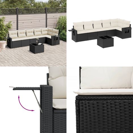 Salon de jardin 7 pcs avec coussins noir résine tressée - Ensemble Salon De Jardin - Meuble De Jardin - Salon Extérieur - Résine Tressée - Rotin Synthétique - Home & Living (1/5)