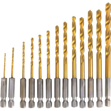 Jeu de Forets HSS - 13 pièces 1/4" à queue hexagonale, 1.5-6.5mm - Pour bois, plastique, métal
