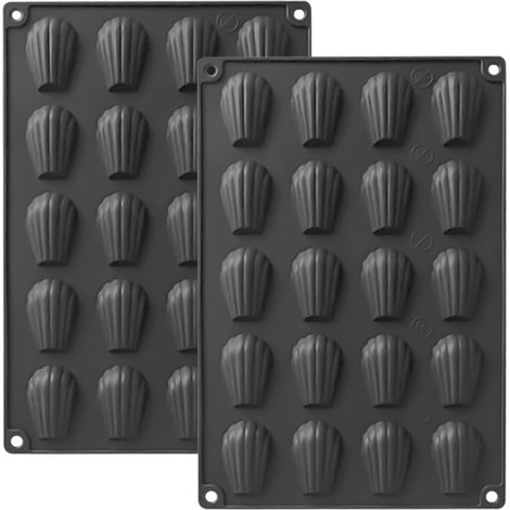 2 Pièces Moule a Madeleine, 20 Cavités Mini Petits Moule Madeleine Silicone Antiadhésifs pour Mousse Chocolat Muffin Pudding(Noir)