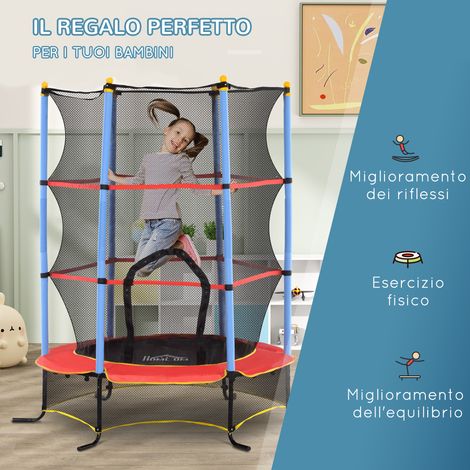 Trampoline rond bleu pour enfants 3-10 ans, tapis de saut avec filet de protection, montants rembourrés et surface extensible