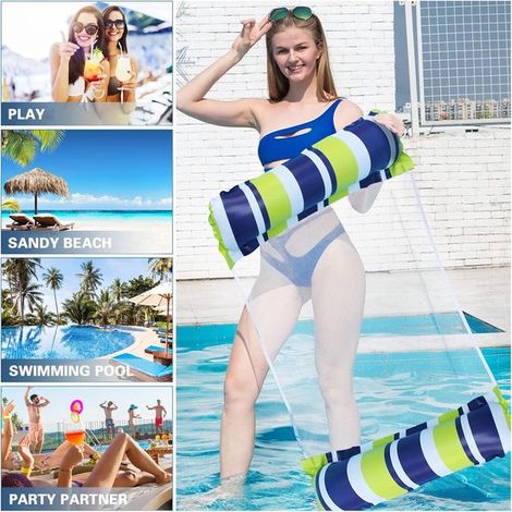 Colchoneta flotante inflable - Juego de 2 piezas, hamaca 4 en 1, con bomba manual, para playa y fiesta. (1/3)