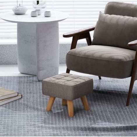 Pouf poggiapiedi 27 x 27 x 26 cm in tessuto effetto lino grigio con gambe in legno DESVIAE (1/5)