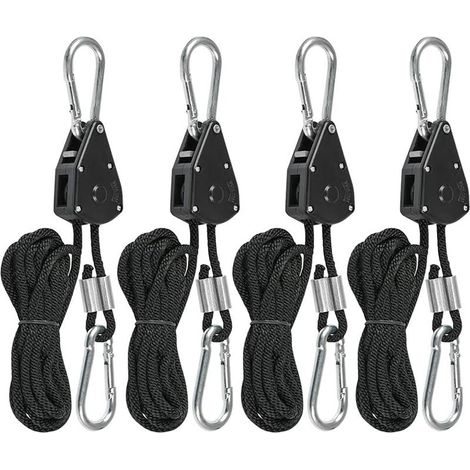 Tendeur de Corde à Cliquet 4Pcs Cordes à Cliquet avec Crochet, Cordes de Tente Réglables, Tendeur Voile Ombrage, Corde de Fixation pour Tente, 150 Livres, Sangle Réglable pour Auvent Camping (1/5)