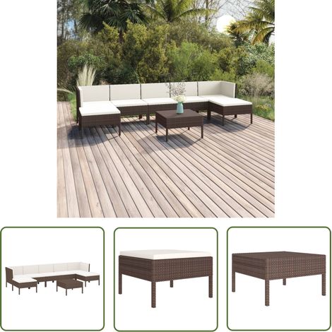 The Living Store 8-tlg. Garten-Lounge-Set mit Auflagen Poly Rattan Braun - Gartengeräte - Gartenmöbel - Loungemöbel - Outdoormöbel - Sonnenschirm (1/5)
