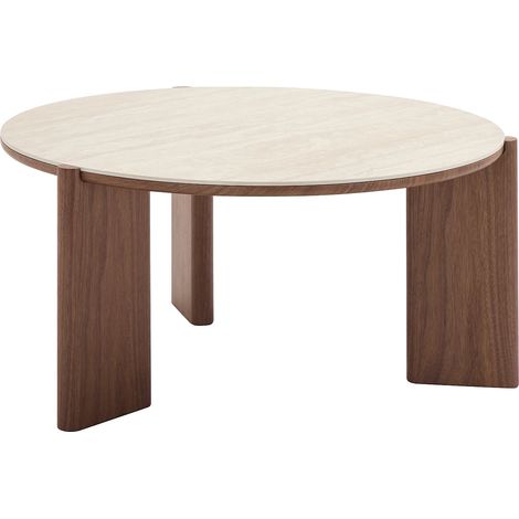 Tavolino in ceramica e impiallacciatura noce Effetto travertino e naturale - MUNYRA (1/5)