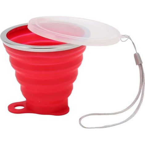 BelleRise - Gobelet pliable en silicone, portable, 270 ml, de qualité alimentaire, réutilisable, flexible (rouge). (1/4)