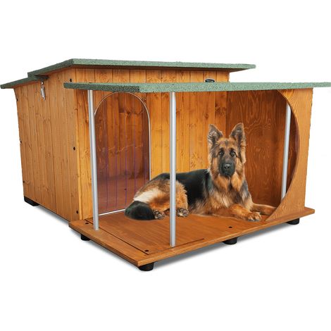 Cuccia in Legno per Cani da Esterno "Rinforzata" mod. Italy con Veranda Tendina OMAGGIO MADE IN ITALY D - Pastore 102x125xH78 Tendina OMAGGIO