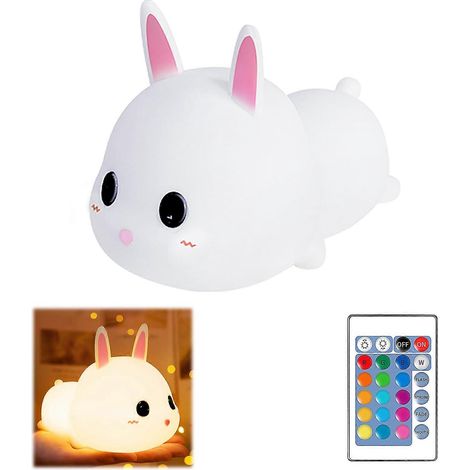 Baby-Nachtlicht, hasenförmig, aus Silikon, USB-aufladbar, dimmbar, mit Touch-Steuerung und Fernbedienung, 16 Farben