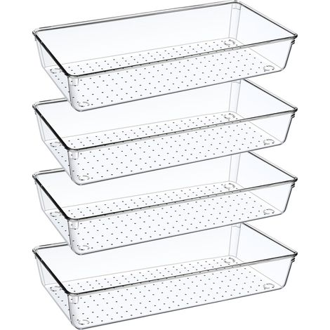 Juego de 4 organizadores de cajones para baño/cocina de 30 cm, transparentes, para maquillaje/oficina.