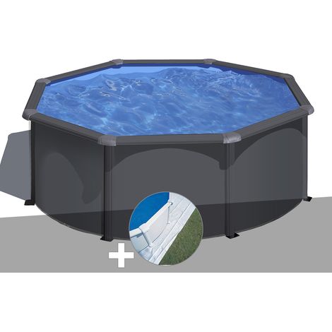 Kit piscine acier gris anthracite Gré Louko ronde 3,20 x 1,22 m + Tapis de sol