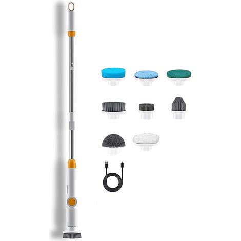 Brosse de nettoyage électrique rotative sans fil avec 8 têtes de brosse, poignée réglable, étanche IPX7, écran d'affichage numérique LED, brosse de nettoyage pour la douche, la maison, la salle de bai (1/3)