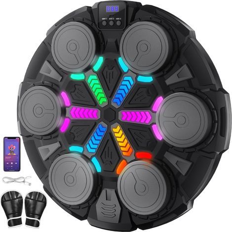 Machine De Boxe Musicale, Machine De Boxe Murale avec Gants, 3 Modes, Vitesse RéGlable, pour L'EntraîNement De Boxe des Enfants et des Adultes à Domicile (1/5)