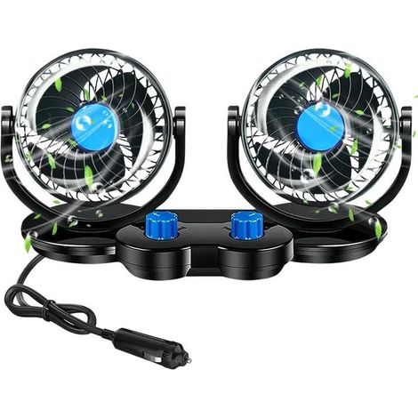 12V Doppelkopf-Autolüfter, tragbarer Doppelkopf-Autolüfter mit 2 Geschwindigkeitsstufen und 360°-Drehung für Pkw, SUVs und Wohnmobile (1/5)