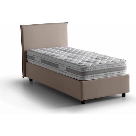 Dmora - Letto singolo Daugell, Letto contenitore con rivestimento in tessuto, 100% Made in Italy, Apertura laterale, con materasso Cm 80x190 incluso, Tortora