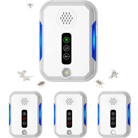 Ultrasonic Mouse and Rat Repellent, 4-Pack Indoor Mouse Repellent with 4 Modes, Ultrasonic Pest Repellent for Rats, Mosquitoes, Spiders, Flies, Bed Bugs, Safe for Children and Pets (1/5)