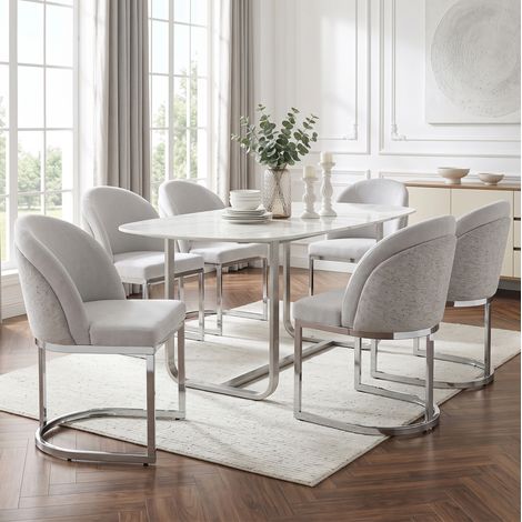 Set di 6 sedie da pranzo in chenille, 59 x 52 x 85 cm, grigio chiaro e argento, OKMYHOME (1/5)