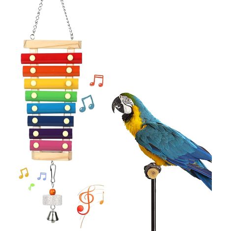 Large Parrot Suspensible Xylophone Toy, Multicolored Natural Wooden Bird Chewing Toys with Grinding Stone for Large, Medium Birds, Macaws, African Grey, Cockatoos, Amazon