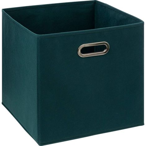 5Five Simply Smart – Panier tissu 31x31cm bleu pétrole – Bac de rangement rigide – Structure polypropylène – Poignées en métal – Poids 0.59kg (1/4)