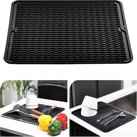 Abtropfmatte – Silikon – Hitzebeständig – Rutschfest – Spülmatte – Küchentrockenmatte – Schwarz – 30 x 40 cm – 1 Stück (1/5)