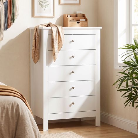 Commode à 5 tiroirs, armoire avec tringles coulissantes pour chambre, 60 x 39,5 x 95,3 cm, blanche (1/5)