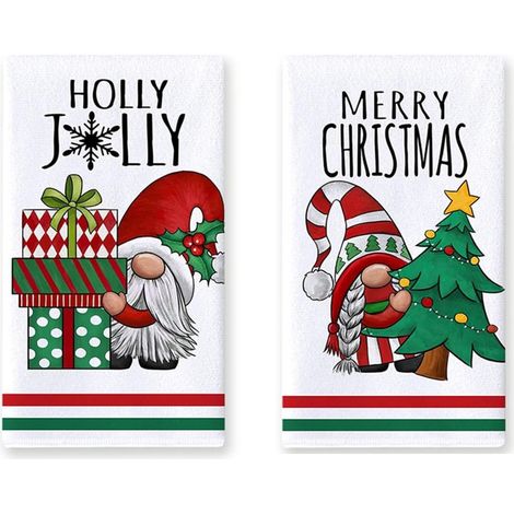 Lot de 2 torchons festifs à séchage rapide en polyester pour cuisine de Noël et décoration de festival (1/5)