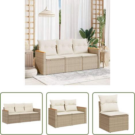 Terrassensofa - 3-tlg. Garten-Sofagarnitur mit Kissen Beige Poly Rattan (1/5)