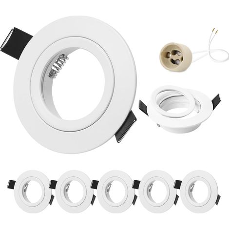 Spot LED Encastrable 230V Cadre Avec Douille GU10, Spots de plafond en Aluminium Blanc, Rond plat Spots Salle de bain spot cadre d'encastrement 68mm pour GU1O/MR16 Lot de 6 (1/5)
