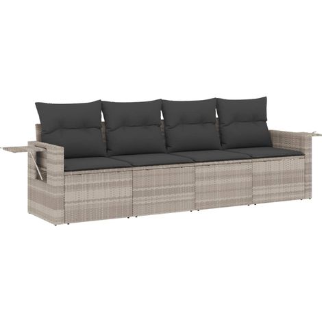 Salon de jardin modulable 4 pièces résine tressée avec rangement et coussins gris clair (1/5)