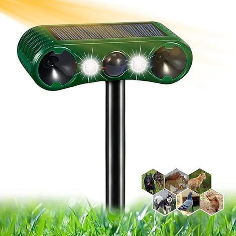 Ultrasonic Cat Repellent, Solar Cat Repellent with 2 Modes, Waterproof Outdoor Cat Repellent with LED Light and Motion Detector, Pet Repellent for Cats, Dogs, Mice, Raccoons, and Birds (1/5)