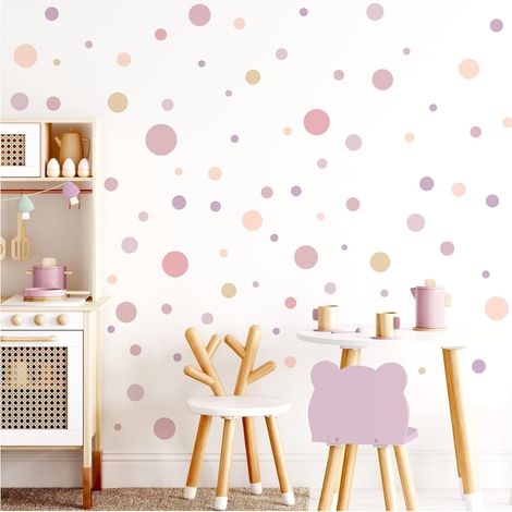 Adhesivos Circulares Para Pared - Pegatinas Infantiles De Círculos En Rosa Viejo - Decoración Para Habitación De Niños - Paquete De 120 Unidades (1/5)