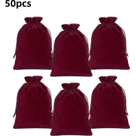 50er-Pack karminrote Beutel mit Kordelzug (10 x 15 cm), Aufbewahrungsbeutel für Schmuck, Geschenkbeutel für Süßigkeiten, geeignet für Weihnachtsgeschenke (1/5)
